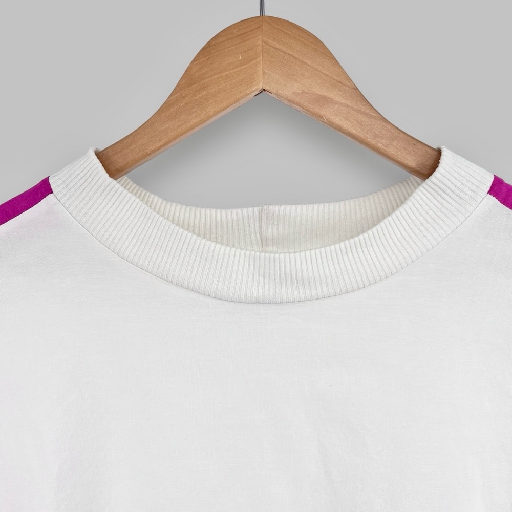 Vintage 80s Asher III Color Block Top Sz M White Pink Cotton Linen Retro Street - Picture 5 of 16